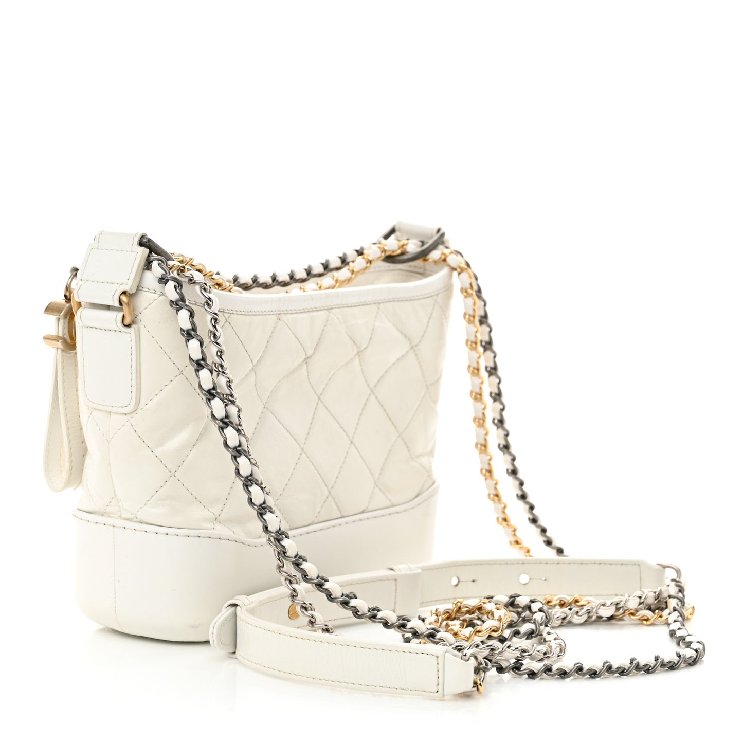 Aged Calfskin Quilted Small Gabrielle Hobo White