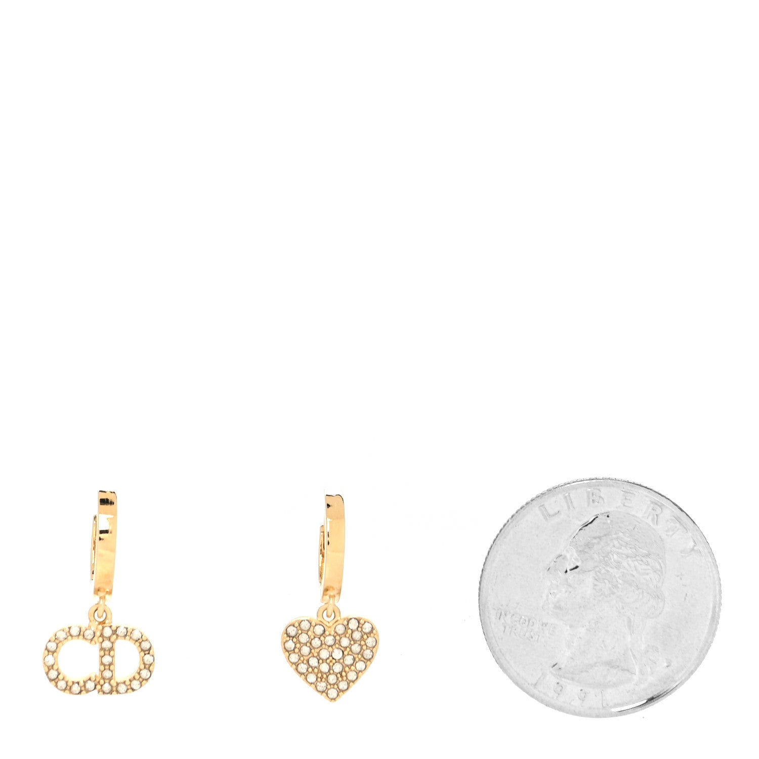 Christian Dior Metal Petit CD Heart Drop Earrings Gold 2 of 4
