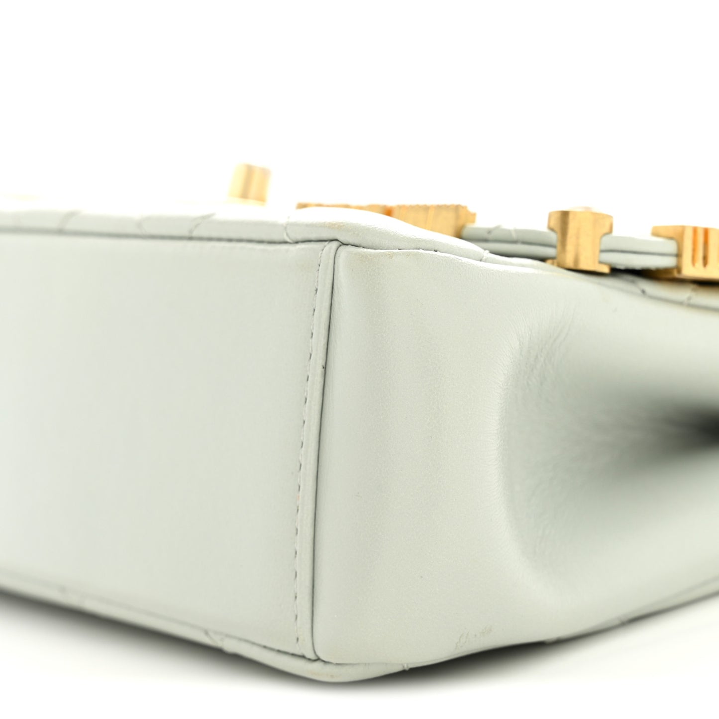 Lambskin Enamel Strass Quilted Mini Paris Monaco Flap Light Grey