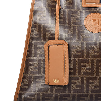 Fendi Glazed Fabric Vitello Century FF 1974 Stamp Patch Medium Peekaboo Defender Cover Mogano Panna Caramello 8 of 8