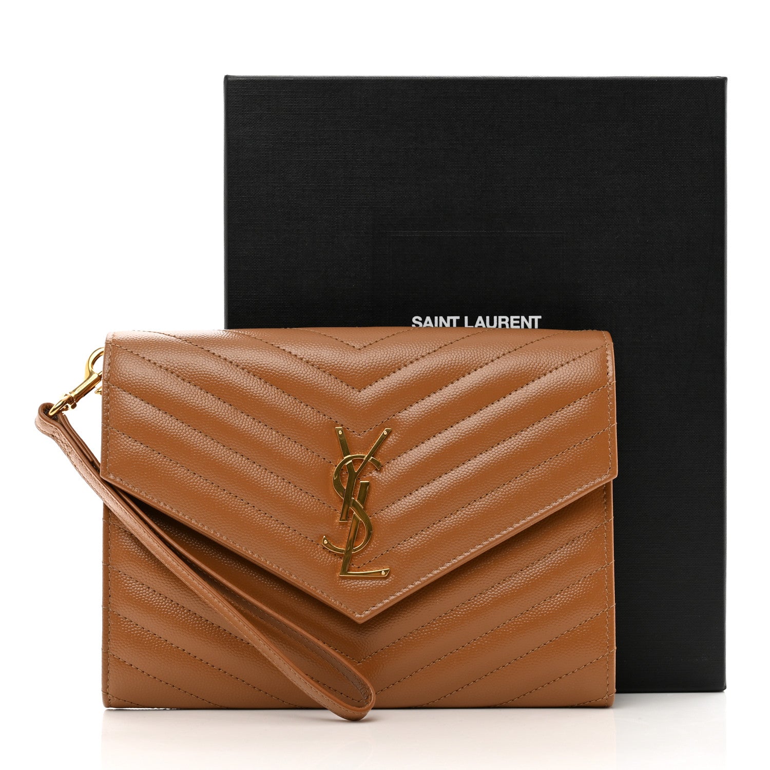 Saint Laurent Grain De Poudre Matelasse Chevron Monogram Cassandre Flap Pouch Natural Dark 8 of 8