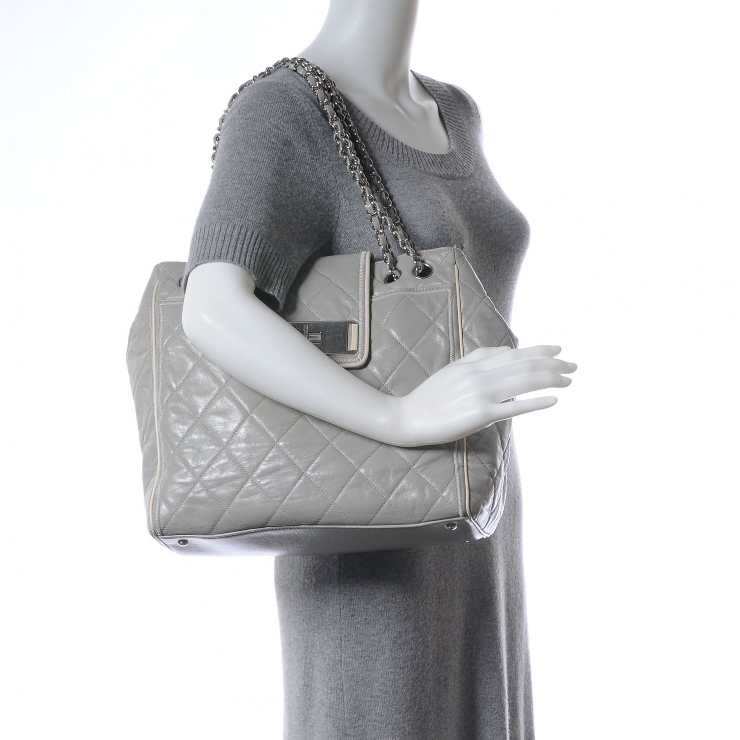 Chanel Lambskin Quilted East West Large Tote Grey 2 of 7
