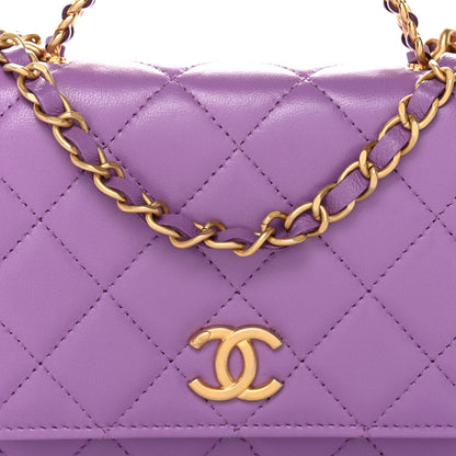 Chanel Lambskin Quilted Pick Me Up Wallet On Chain WOC Purple 9 of 14