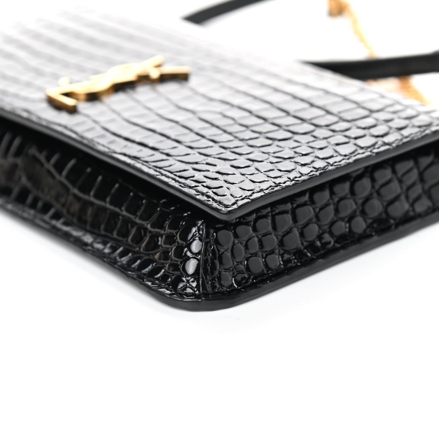 Crocodile Embossed Monogram Phone Holder Crossbody Black