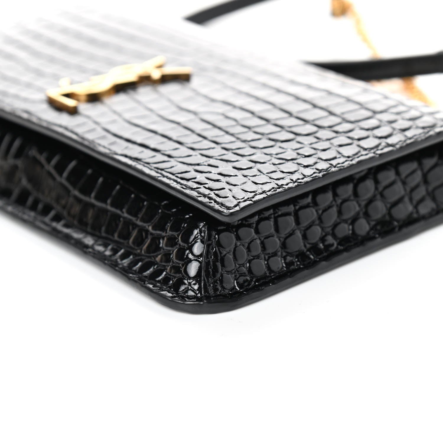 Saint Laurent Crocodile Embossed Monogram Phone Holder Crossbody Black 9 of 10