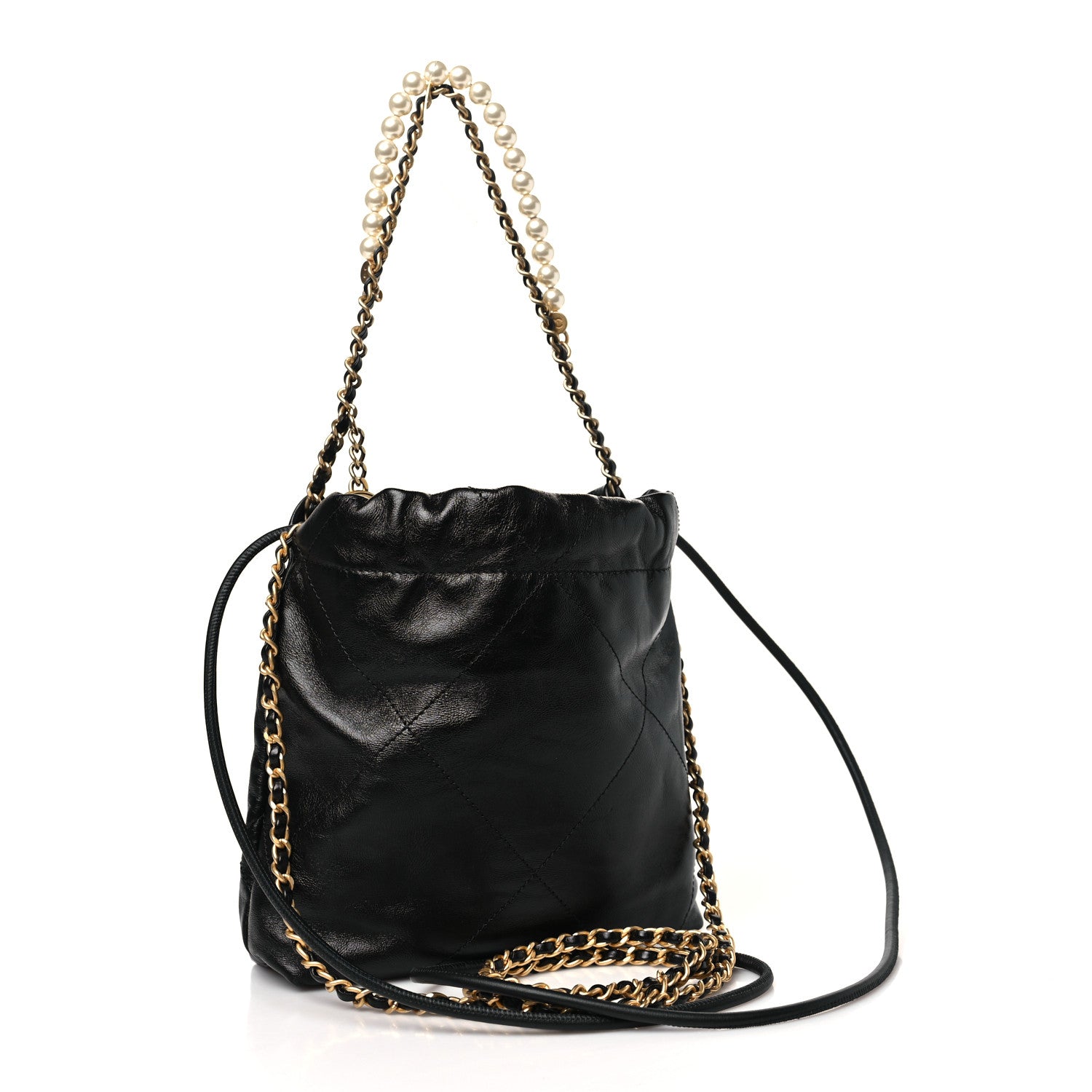 Chanel Shiny Crumpled Calfskin Quilted Pearl Mini Chanel 22 Black 3 of 11