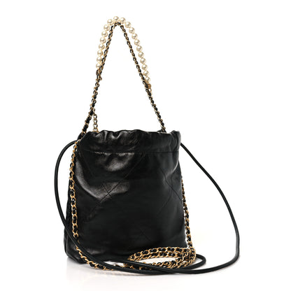 Chanel Shiny Crumpled Calfskin Quilted Pearl Mini Chanel 22 Black 3 of 11