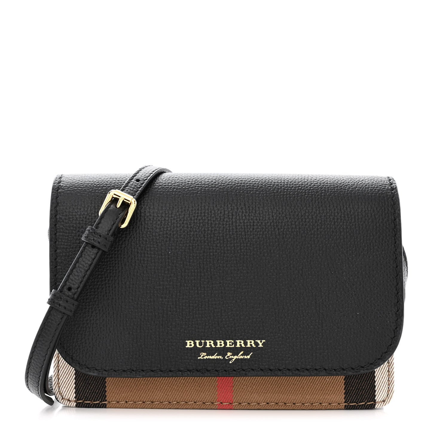 Derby Calfskin House Check Wallet On Chain Black