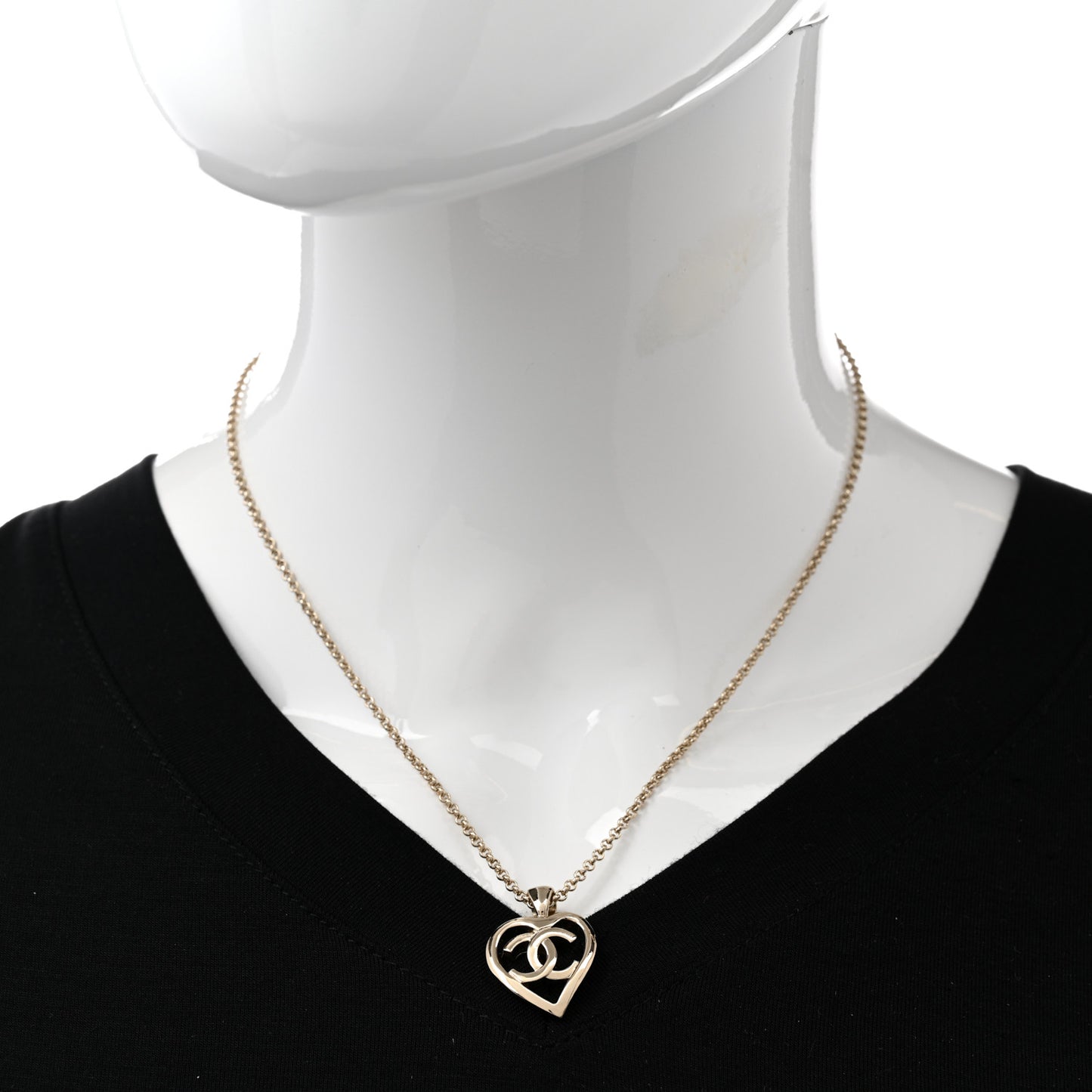 Metal CC Heart Coco Pendant Necklace Gold
