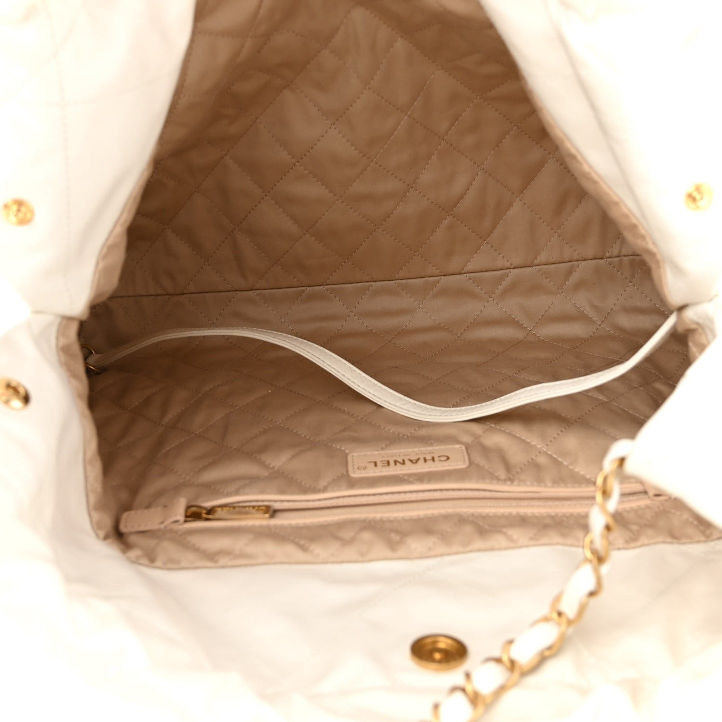 Shiny Calfskin Quilted Chanel 22 White Black