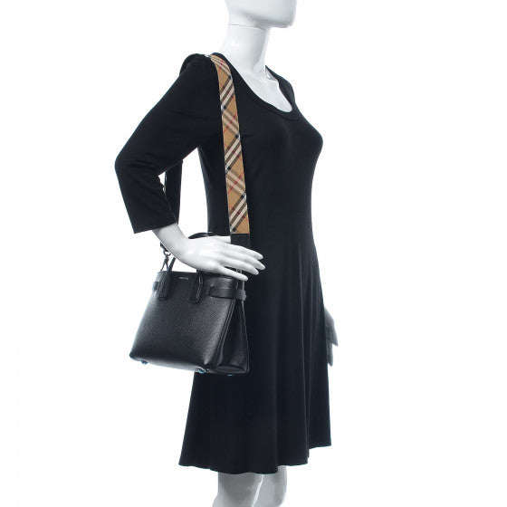 Grainy Calfskin House Check Small Banner Tote Black