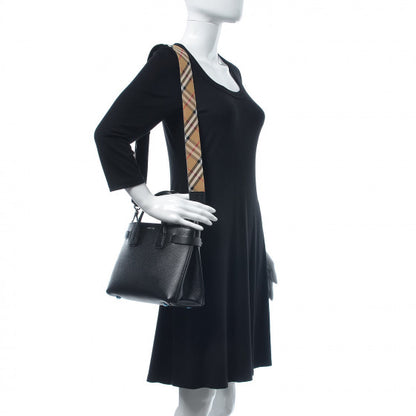 Burberry Grainy Calfskin House Check Small Banner Tote Black 2 of 7