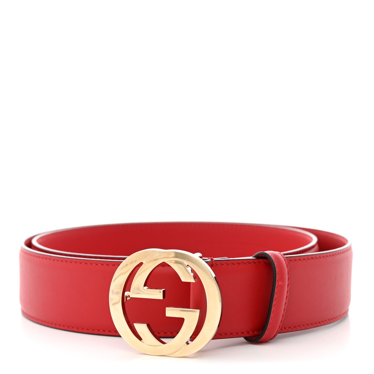 Moon Calfskin Interlocking G 37mm Belt 95 38 Vibrant Red