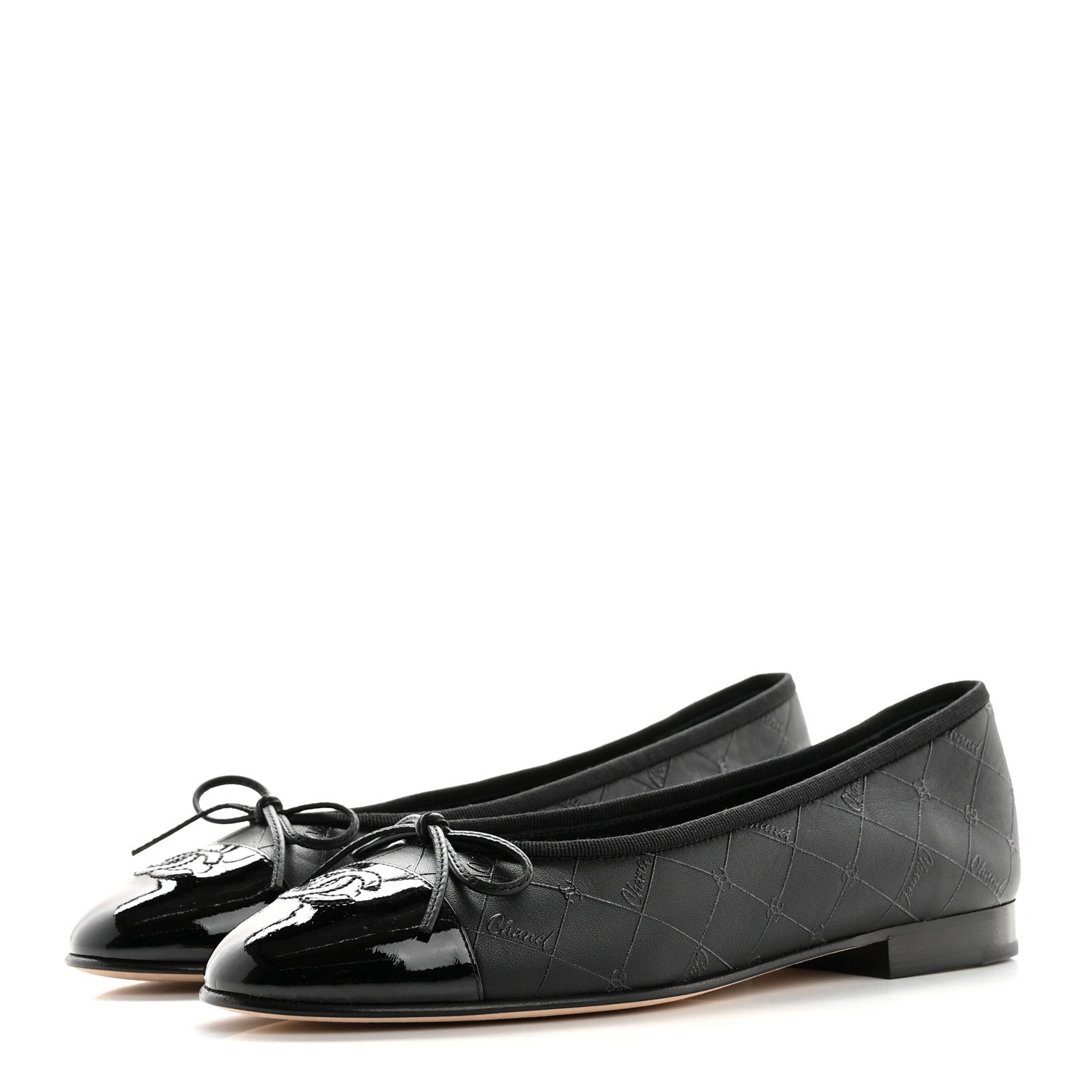 Chanel Printed Lambskin Patent Cap Toe Ballerina Flats 37.5 Black 3 of 9