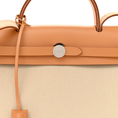 Hermes Military Toile Vache Hunter Herbag Zip Retourne 31 PM Beton Naturel 9 of 12