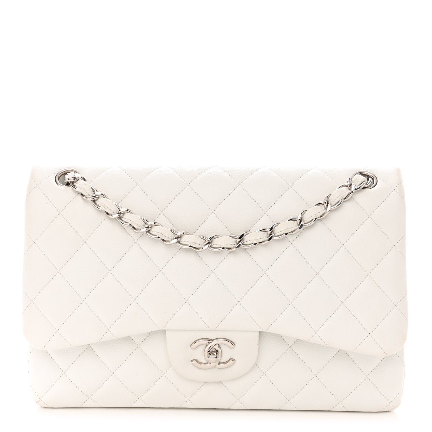 Caviar Quilted Jumbo Double Flap White