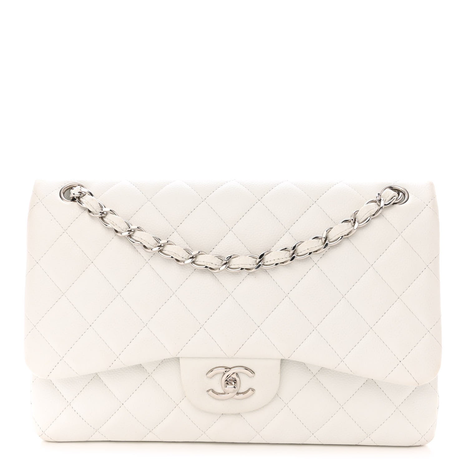 Chanel Caviar Quilted Jumbo Double Flap White 1 of 15