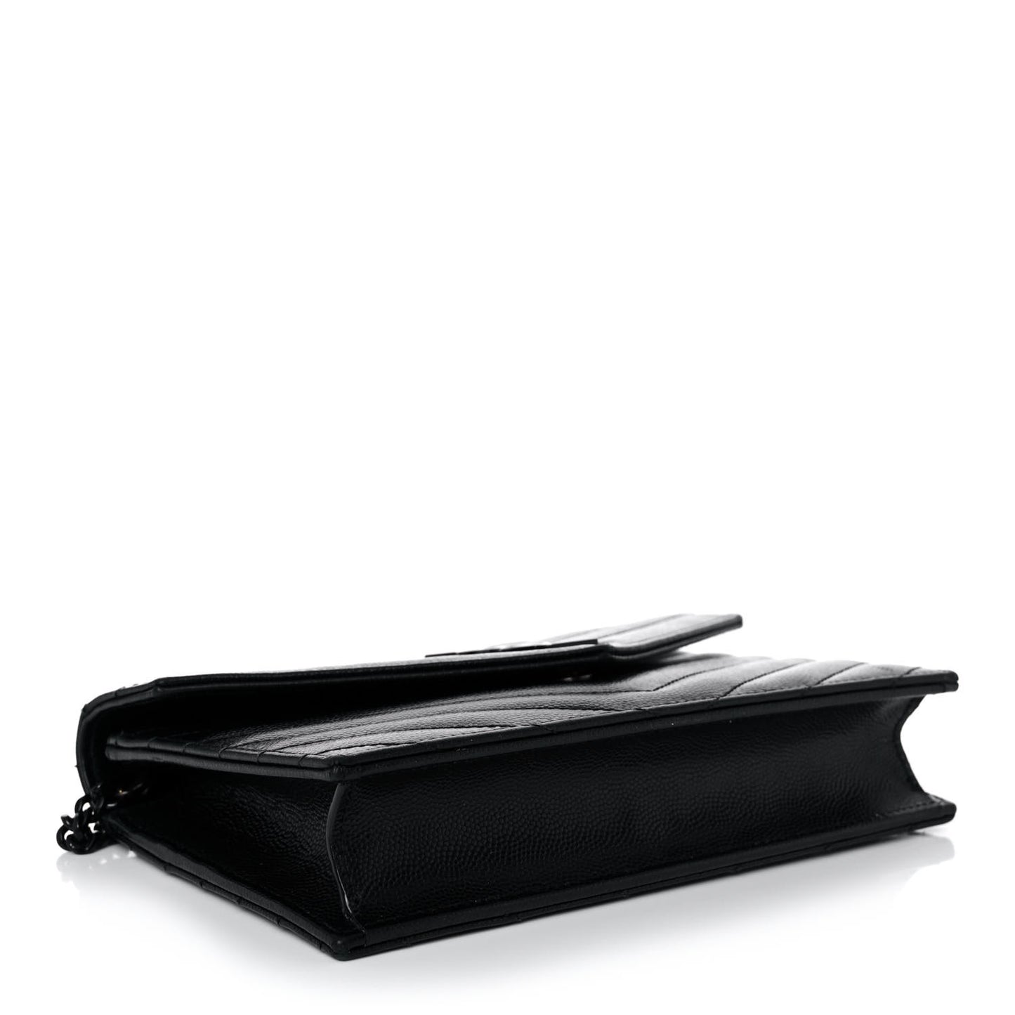 Grain De Poudre Matelasse Chevron Monogram Monochrome Envelope Chain Wallet Black