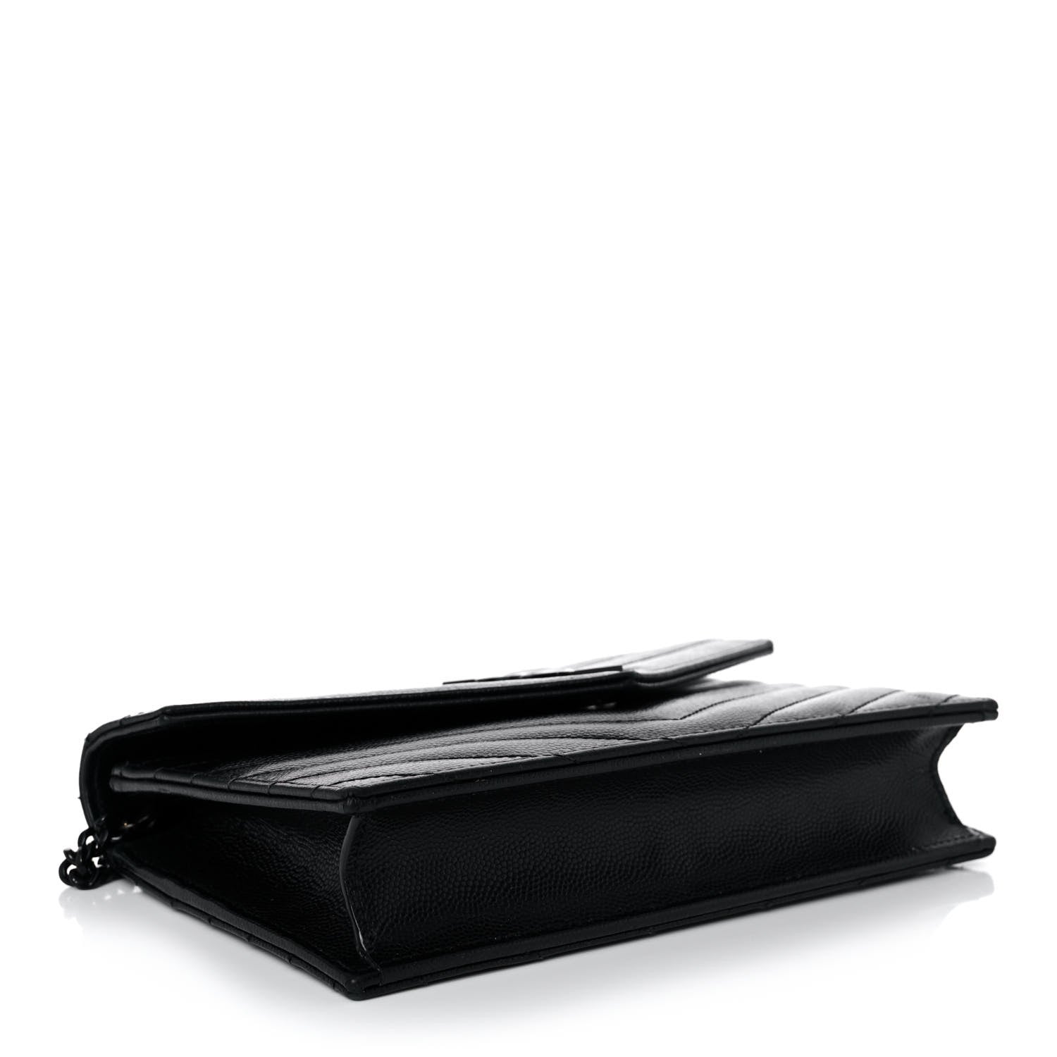 Saint Laurent Grain De Poudre Matelasse Chevron Monogram Monochrome Envelope Chain Wallet Black 4 of 10