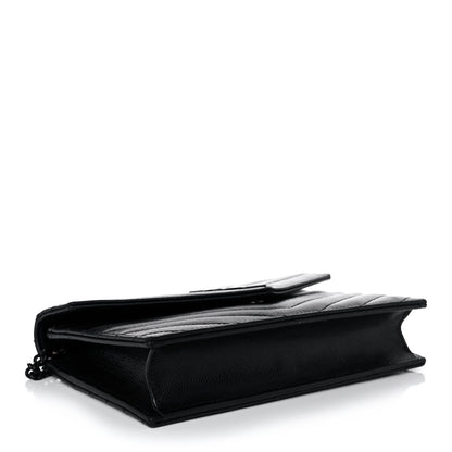 Saint Laurent Grain De Poudre Matelasse Chevron Monogram Monochrome Envelope Chain Wallet Black 4 of 10