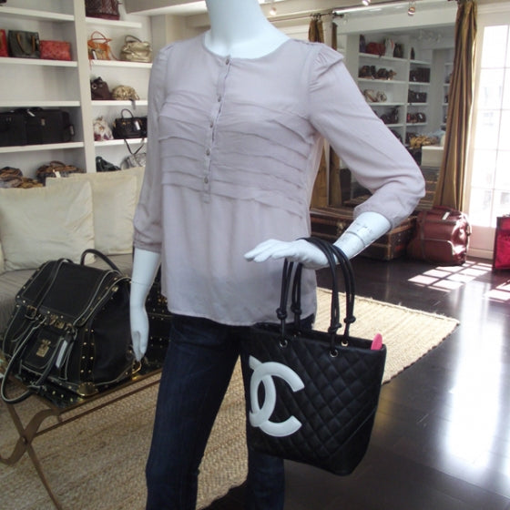 Chanel Calfskin Quilted Medium Cambon Tote Black White 2 of 12