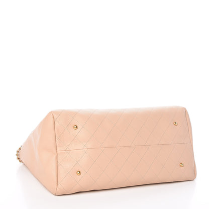 Chanel Grained Calfskin Stitched Supple Rock Shopping Tote Beige 4 of 10