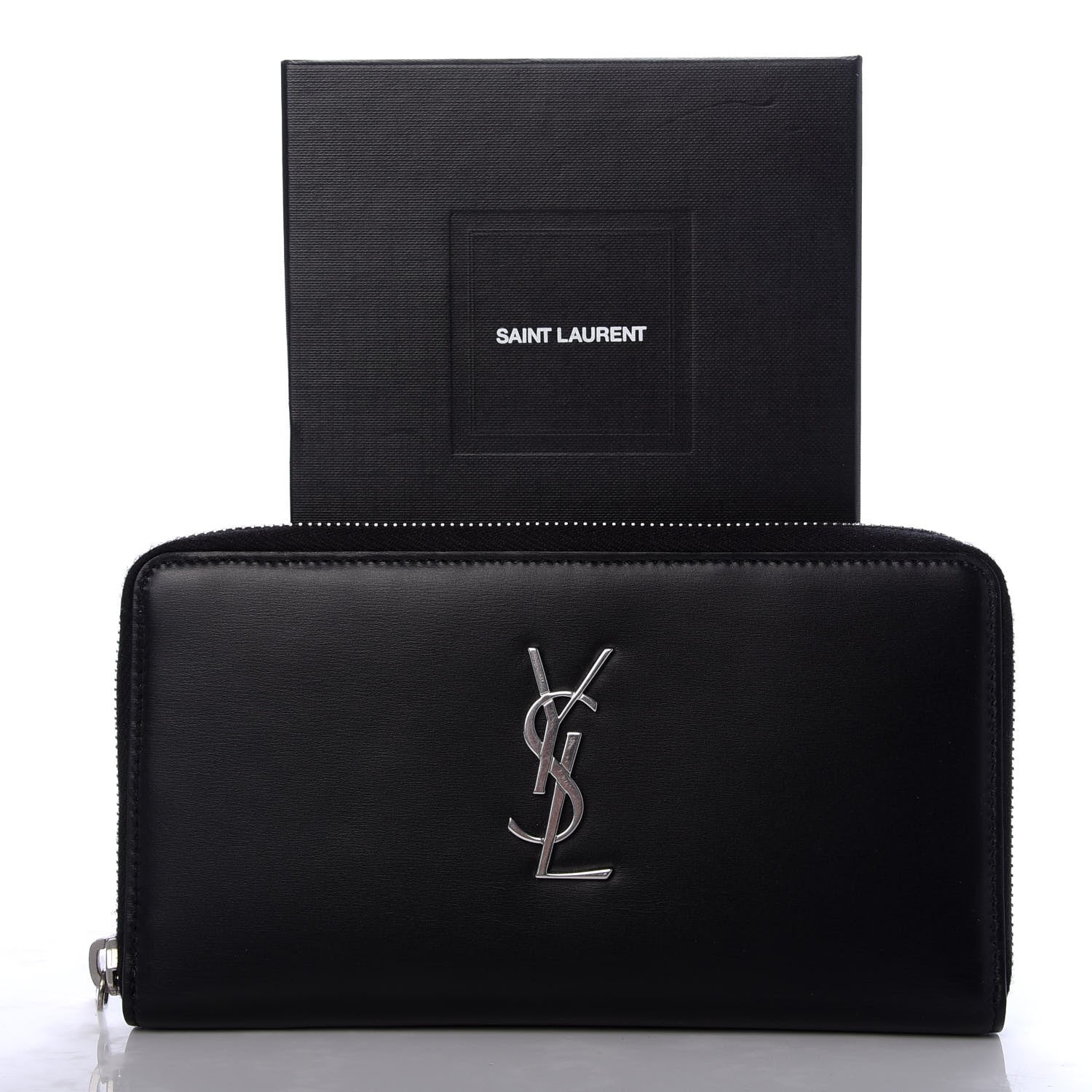 Saint Laurent Ultra Calfskin Monogram Mens Zip Around Continental Wallet Black 8 of 8