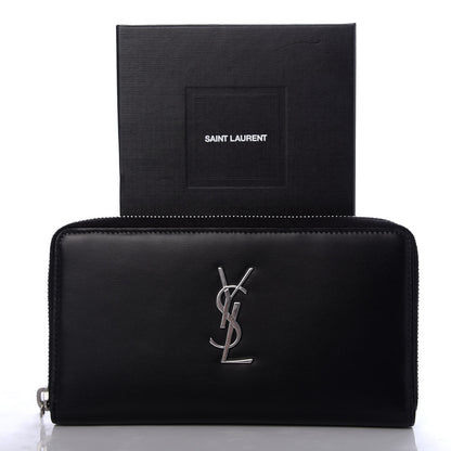 Saint Laurent Ultra Calfskin Monogram Mens Zip Around Continental Wallet Black 8 of 8
