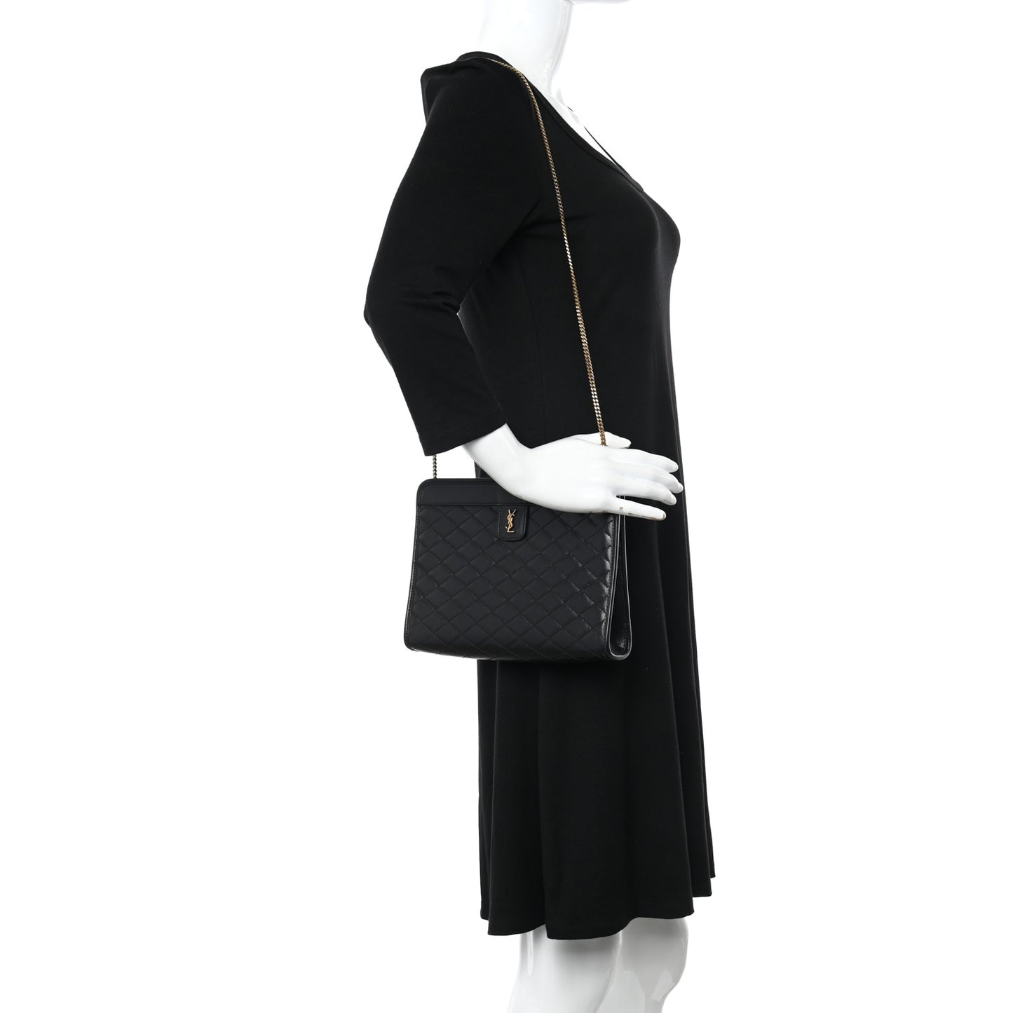 Lambskin Quilted Monogram Baby Victoire Chain Clutch Bag Black