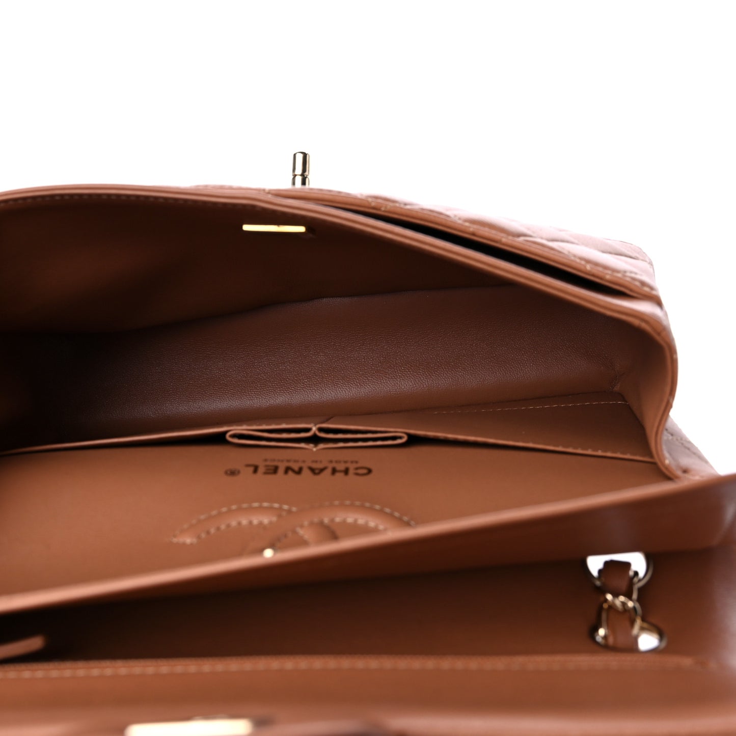 Lambskin Quilted Small Double Flap Brown