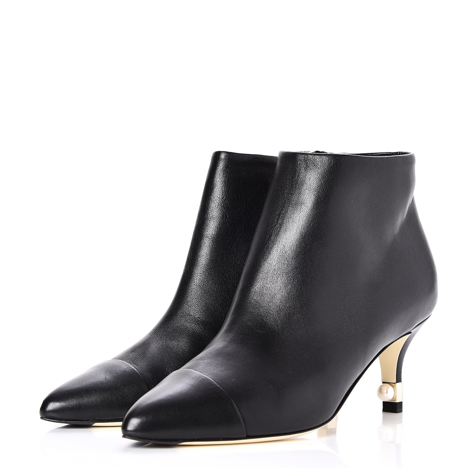Chanel Calfskin Cap Toe Pearl Ankle Boots 35 Black 3 of 9