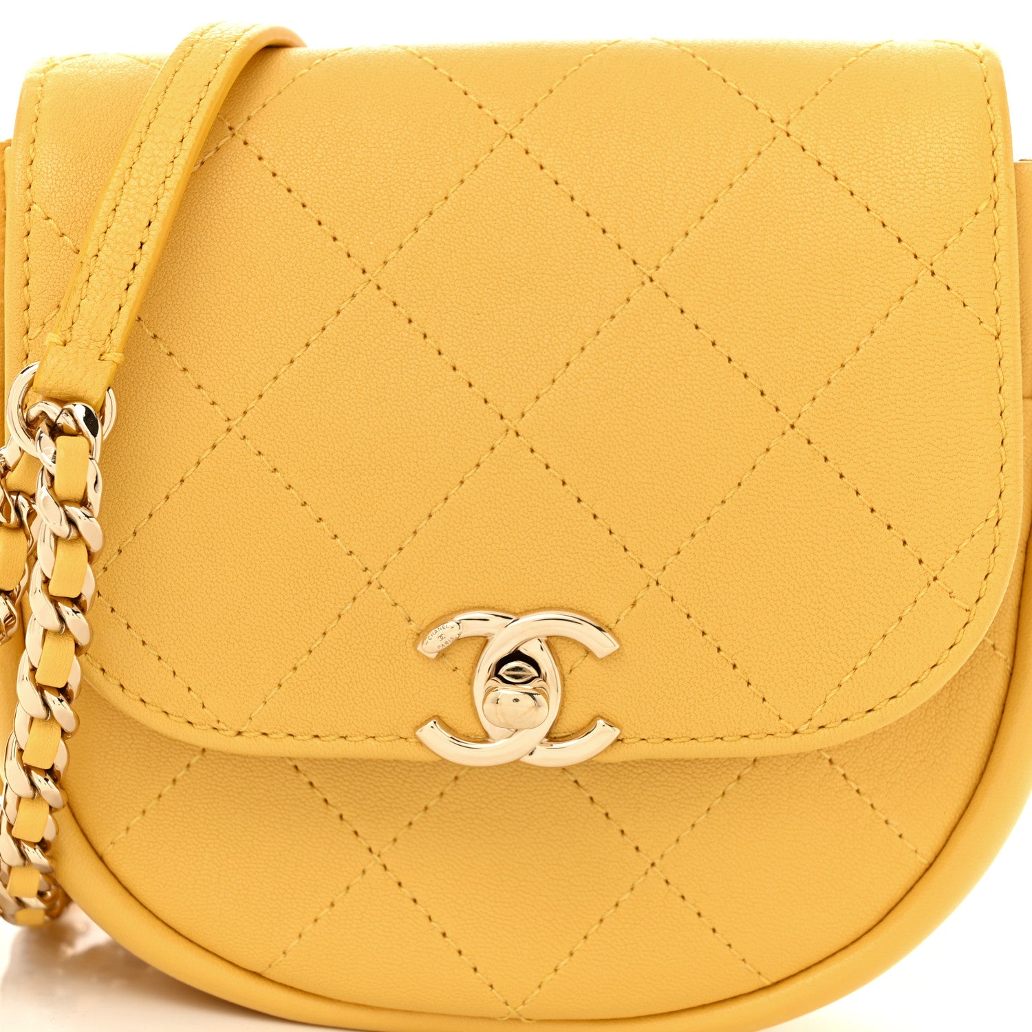 Chanel Goatskin Stitched Casual Trip Messenger Flap Yellow 8 of 10