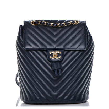 Chanel Calfskin Chevron Quilted Small Urban Spirit Backpack Navy 1 of 7