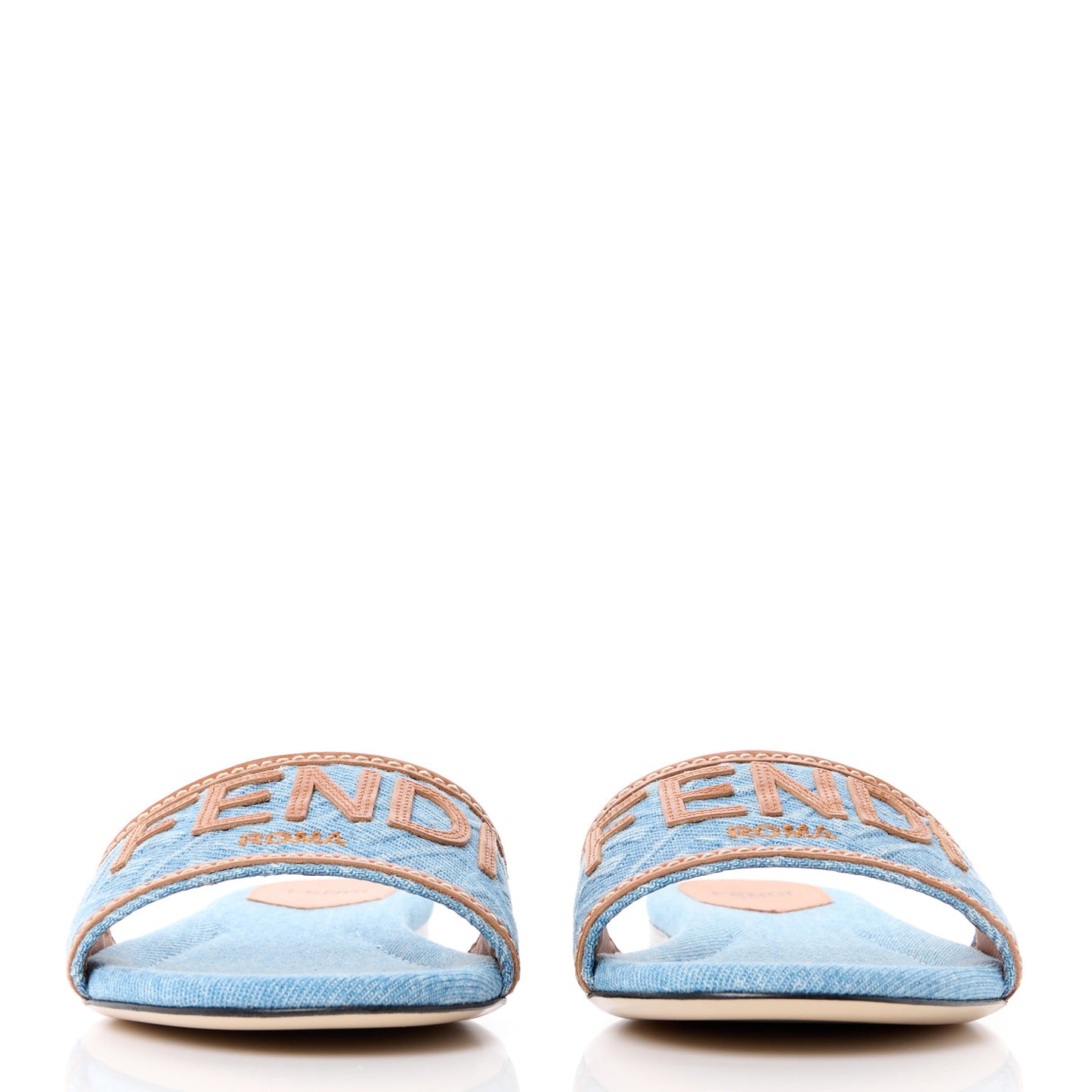 Denim Print Logo Flat Slide Sandals 38.5 Denim Brandy