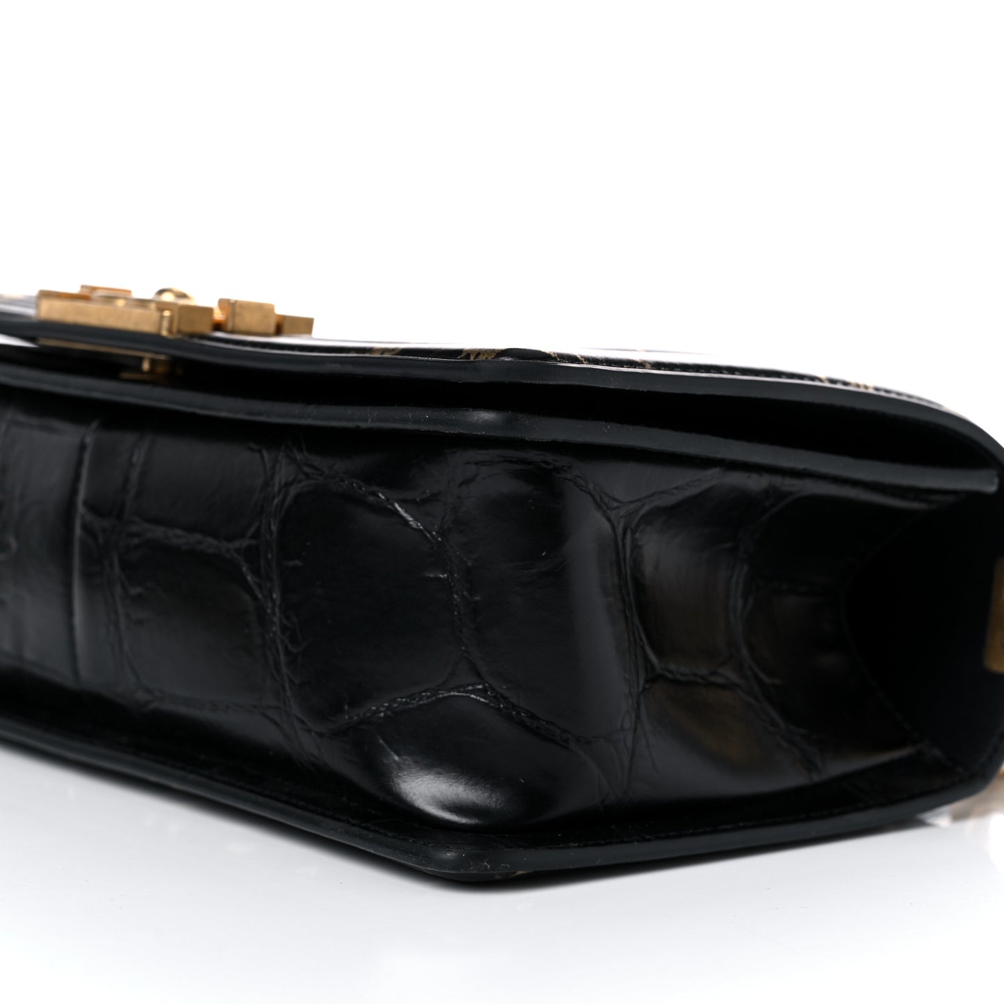 Calfskin Crocodile Embossed Graffiti Cocodile Medium Boy Flap Black