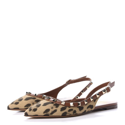 Valentino Garavani Canvas Leopard Print Rockstud Slingback Flats 36 Brown 3 of 10