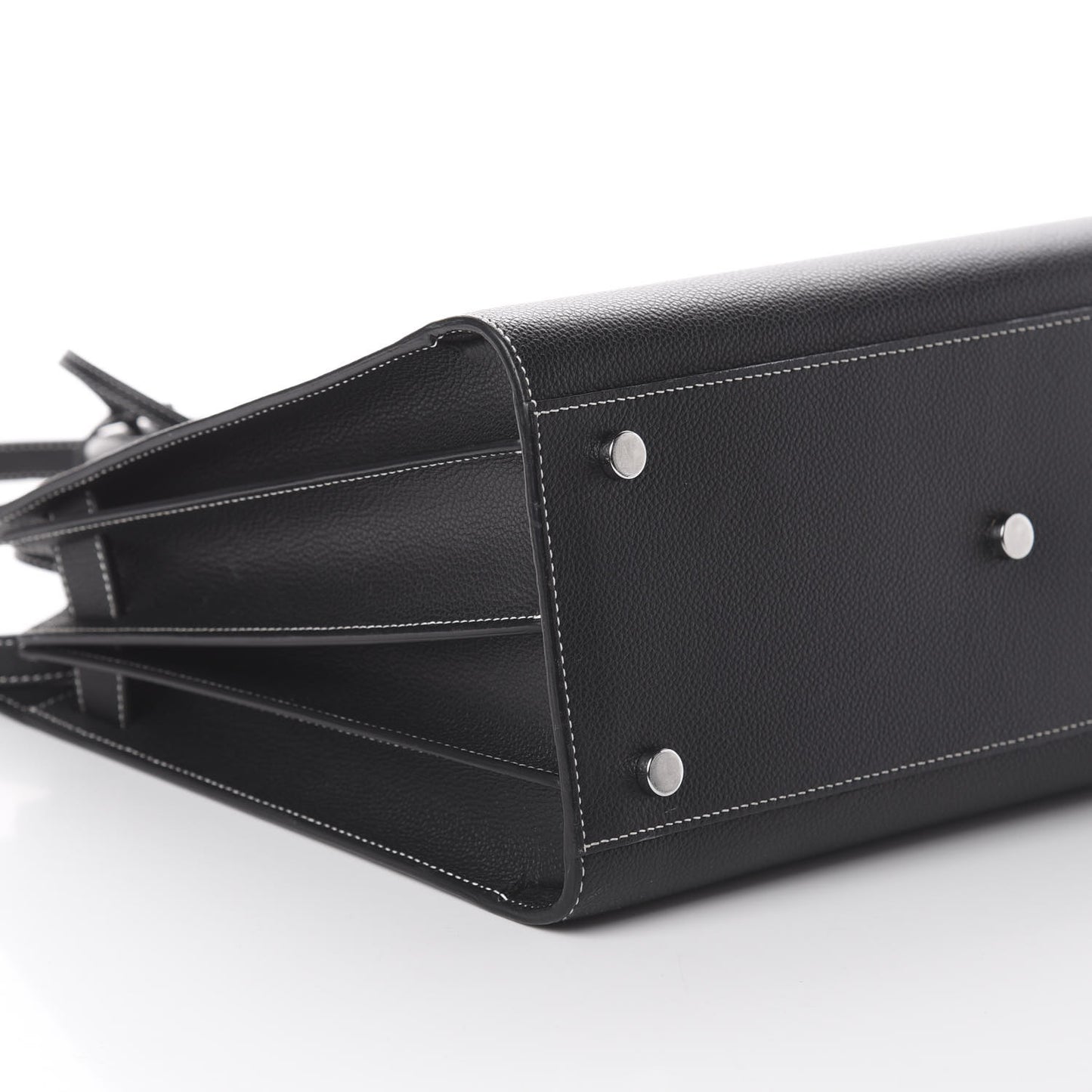 Grained Calfskin Topstitch Small Sac De Jour Black Porcelain