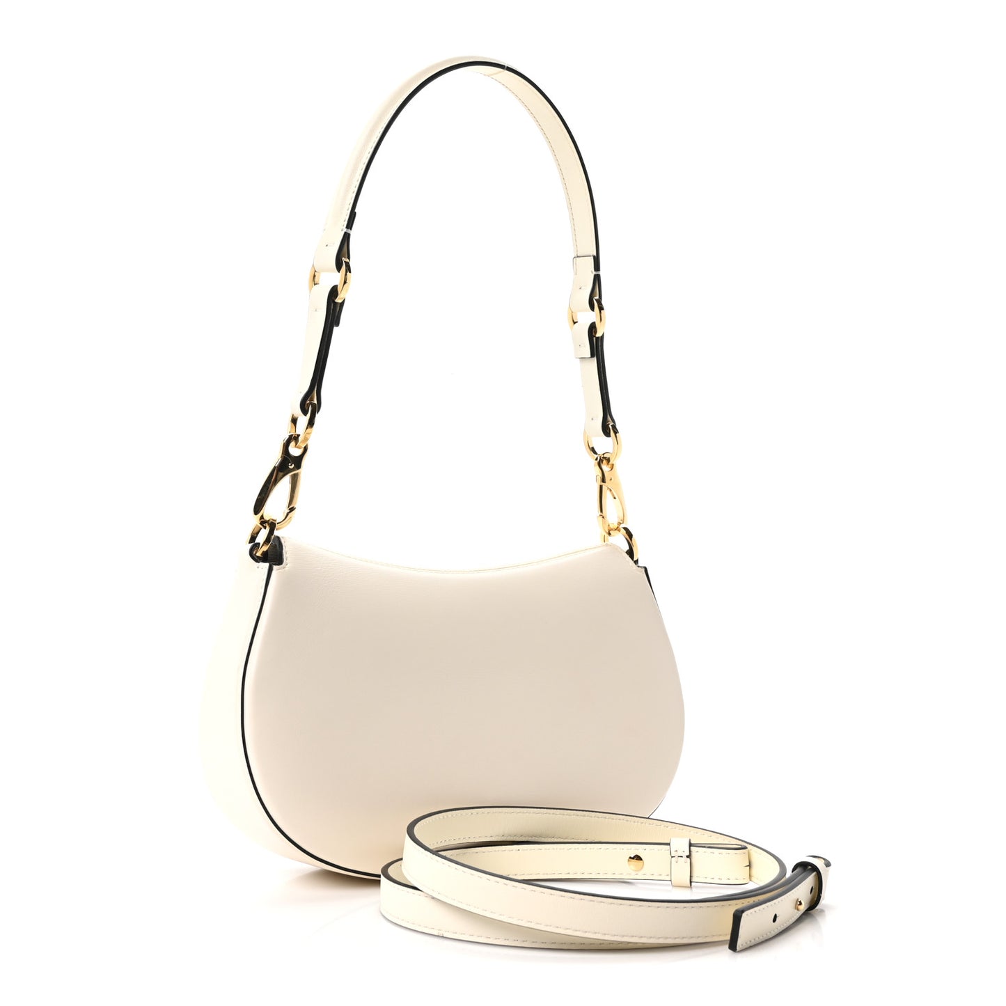 Calfskin Ohval Foldover Shoulder Bag White
