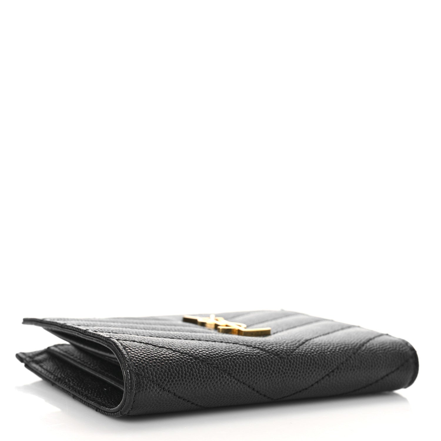 Saint Laurent Grain De Poudre Matelasse Chevron Monogram Zipped Two-Part Wallet Black 4 of 9