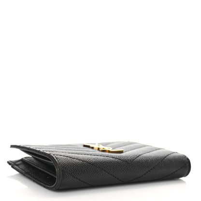 Saint Laurent Grain De Poudre Matelasse Chevron Monogram Zipped Two-Part Wallet Black 4 of 9