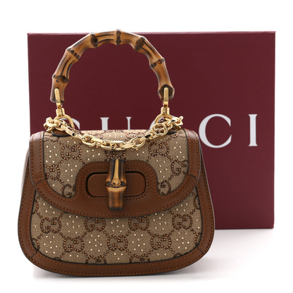 Gucci New Canvas Charisma Calfskin Crystal GG Monogram Small Bamboo 1947 Top Handle Bag Camel Ebony 11 of 11
