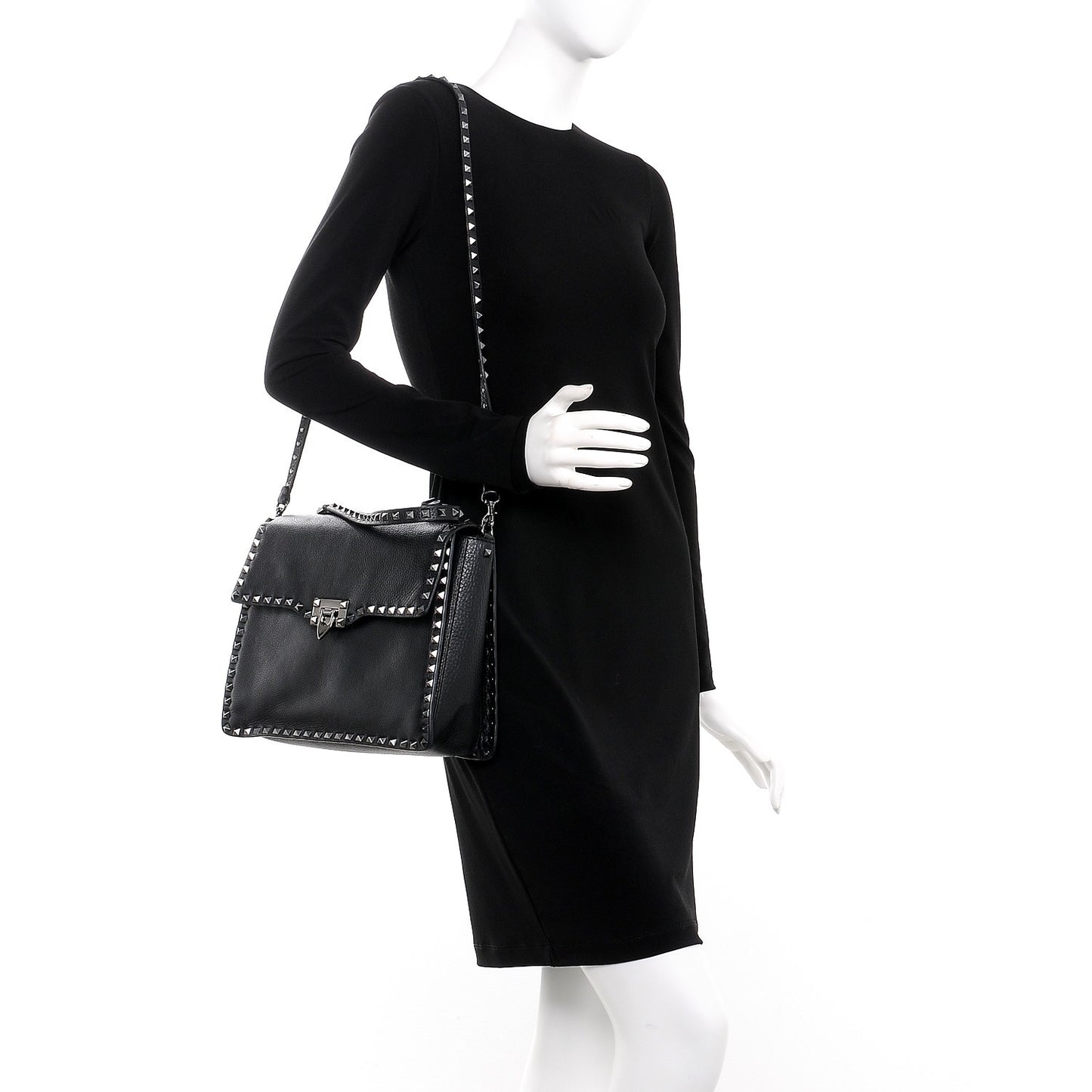 Alce Printed Calfskin Rockstud Top Handle Flap Shoulder Bag Black
