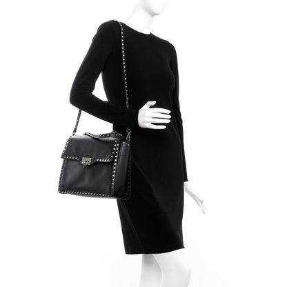 Valentino Garavani Alce Printed Calfskin Rockstud Top Handle Flap Shoulder Bag Black 2 of 7