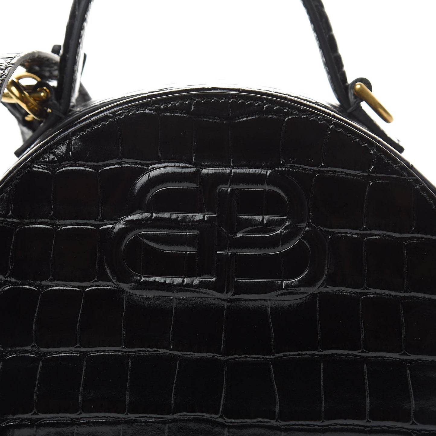 Calfskin Crocodile Embossed Vanity Round Bag XS Black
