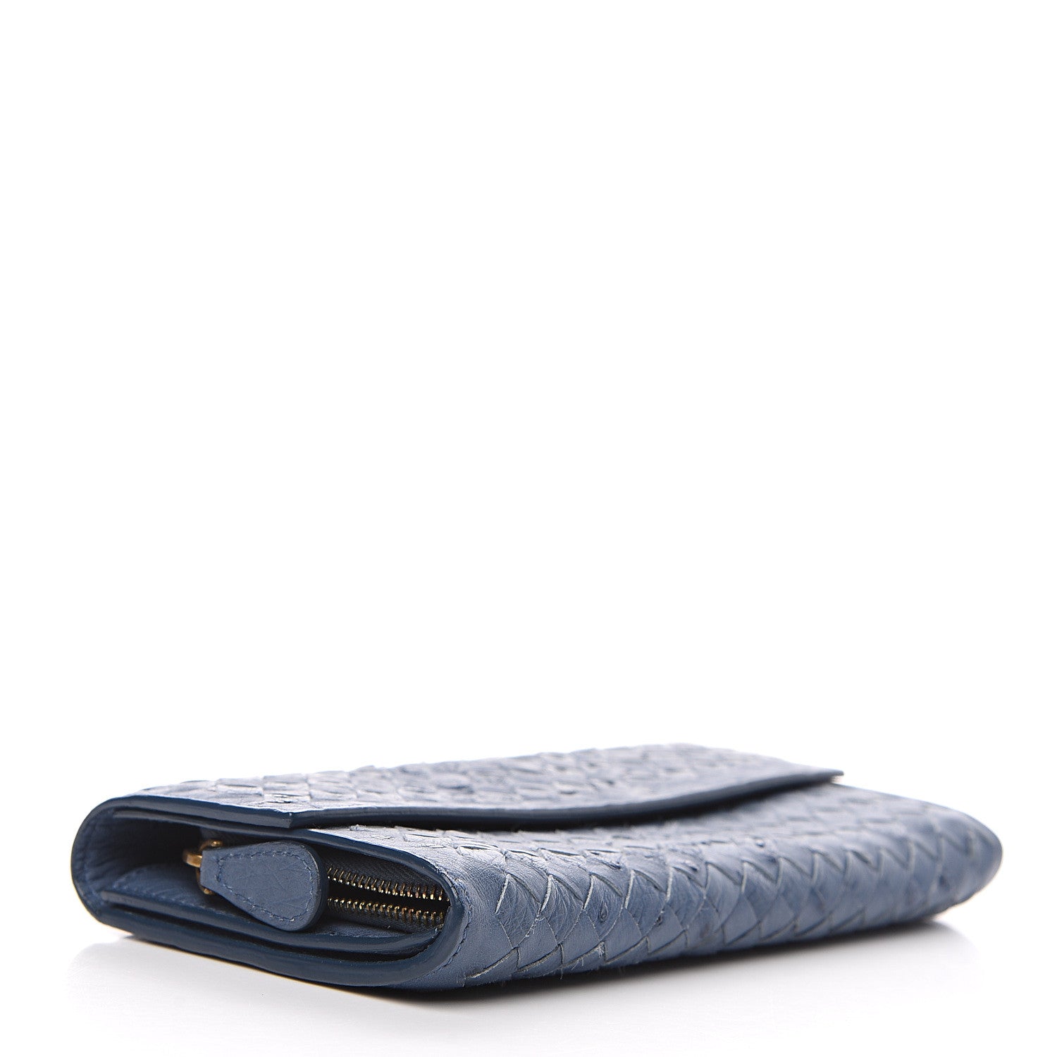 Bottega Veneta Ostrich Intrecciato Flap Wallet Profondo Blue 3 of 9