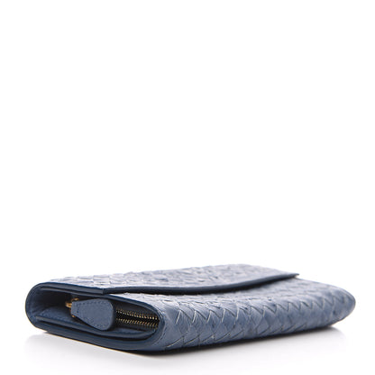 Bottega Veneta Ostrich Intrecciato Flap Wallet Profondo Blue 3 of 9
