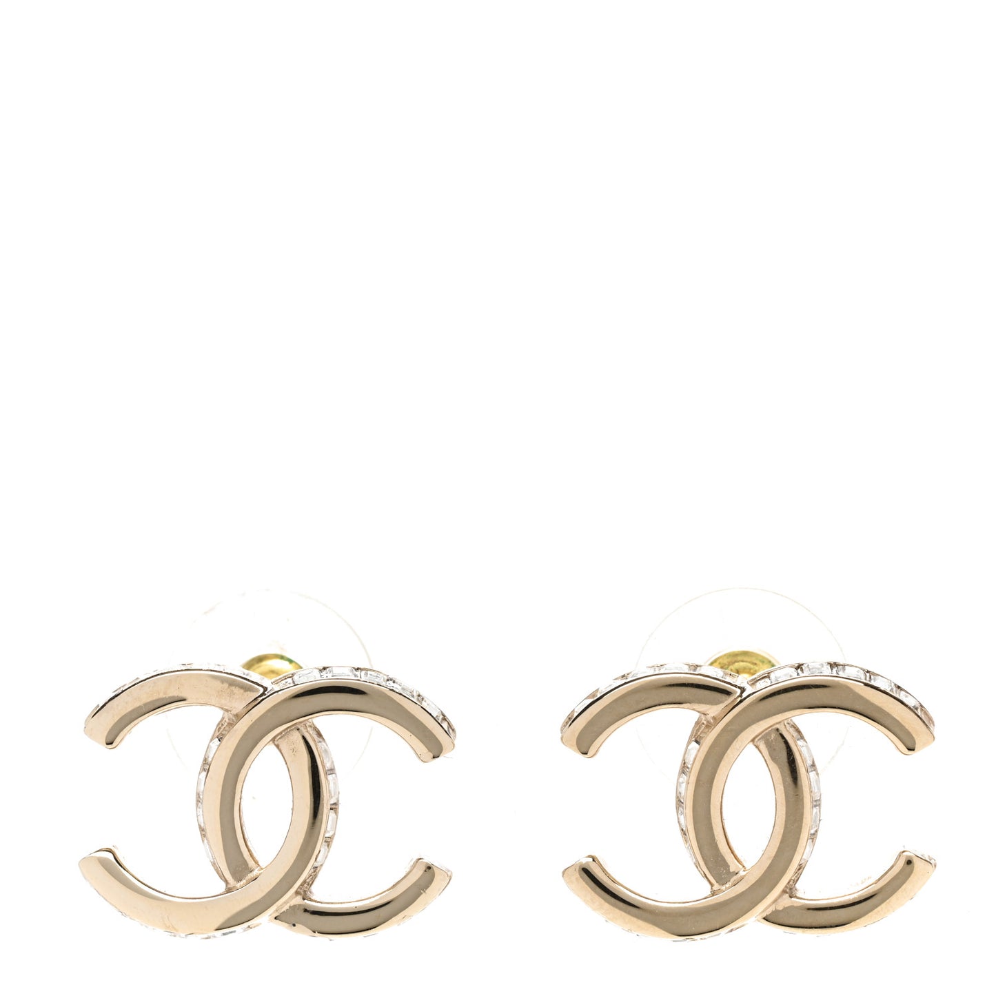 Metal Baguette Crystal CC Earrings Gold