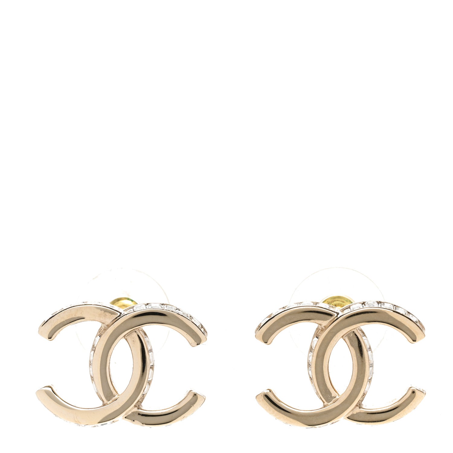Chanel Metal Baguette Crystal CC Earrings Gold 1 of 6