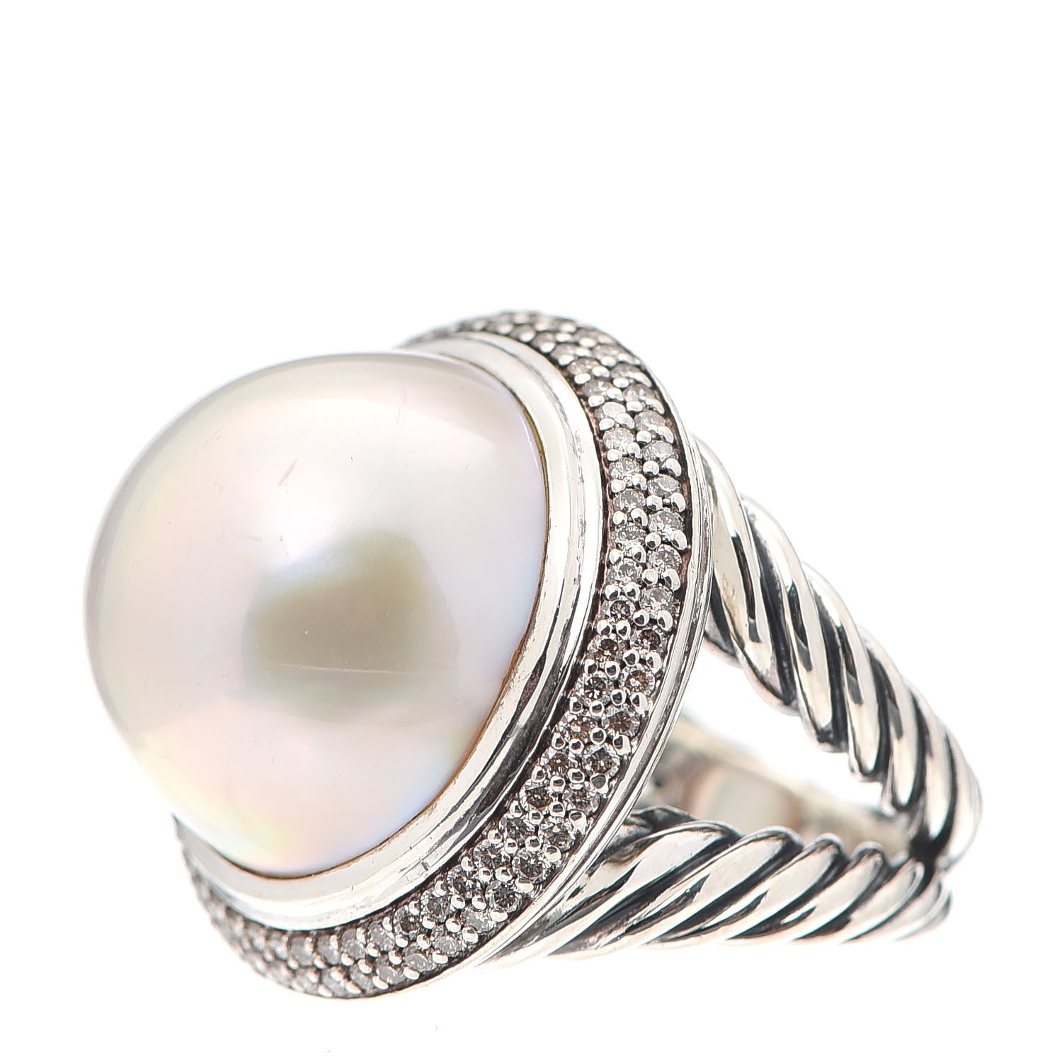 David Yurman Sterling Silver Diamond Pearl 18mm Cerise Ring 52 6 3 of 6