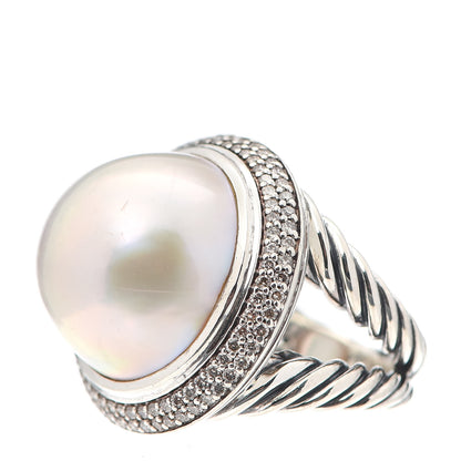 David Yurman Sterling Silver Diamond Pearl 18mm Cerise Ring 52 6 3 of 6